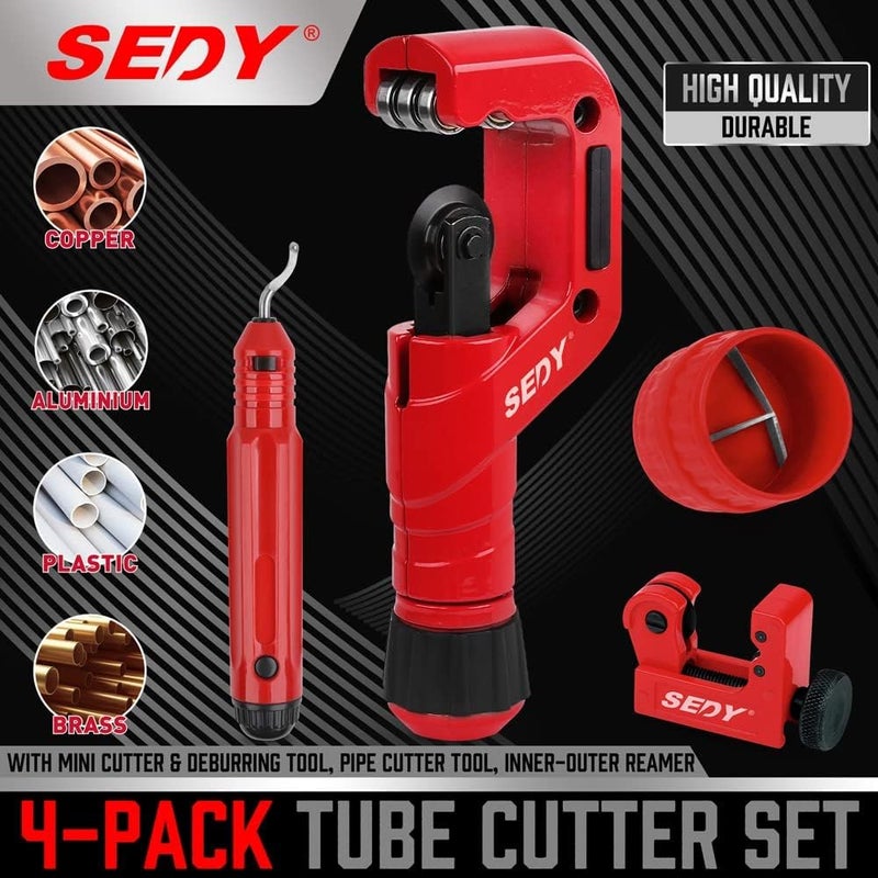 SEDY مجموعة قواطع الأنابيب النهائية - قاطع أنابيب ثقيل 3/16"-2" OD، قاطع أنابيب صغير 1/8"-7/8"، أداة إزالة الحواف - للنحاس، الألمنيوم، أنابيب PVC - أدوات قطع وإزالة حواف عالية الجودة للمحترفين - Image 2